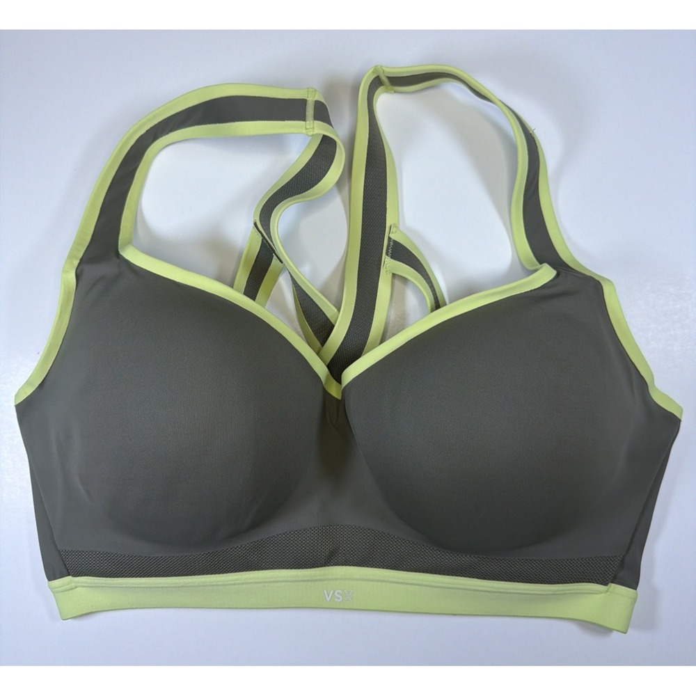 Victoria's Secret Sport Bra VSX Incredible Plunge 36D Olive Green Racerback
